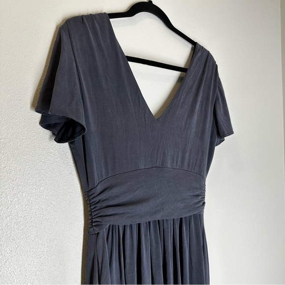 Sundance Square Neck Midi Dress Short Flare Sleeves Gathered Waist Size M Women - Picture 8 of 10